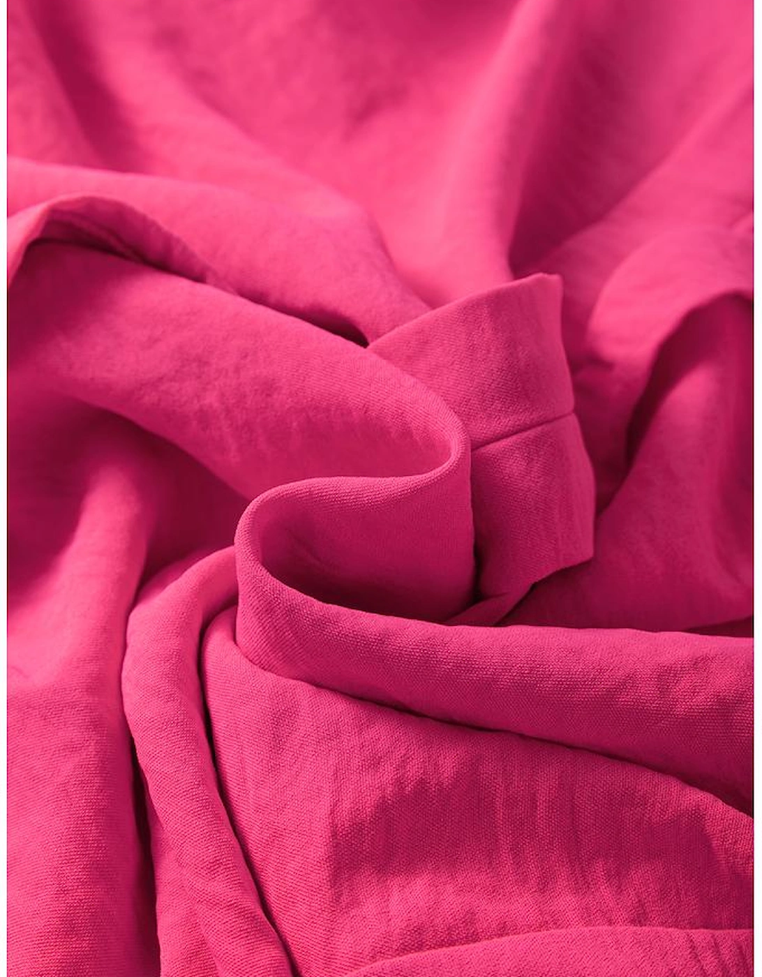 Rose Red Solid Color Shirred Cuff Notch V Neck Blouse