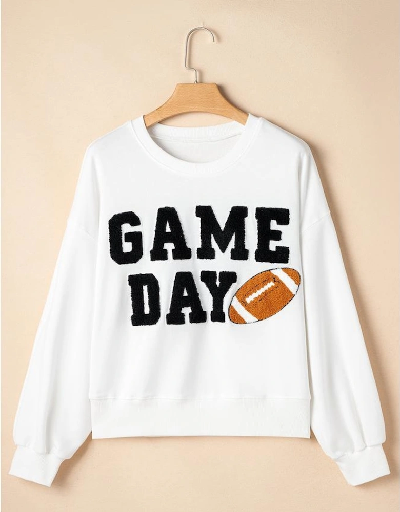 White GAME DAY Graphic Varsity Pullover Sweatshirt
