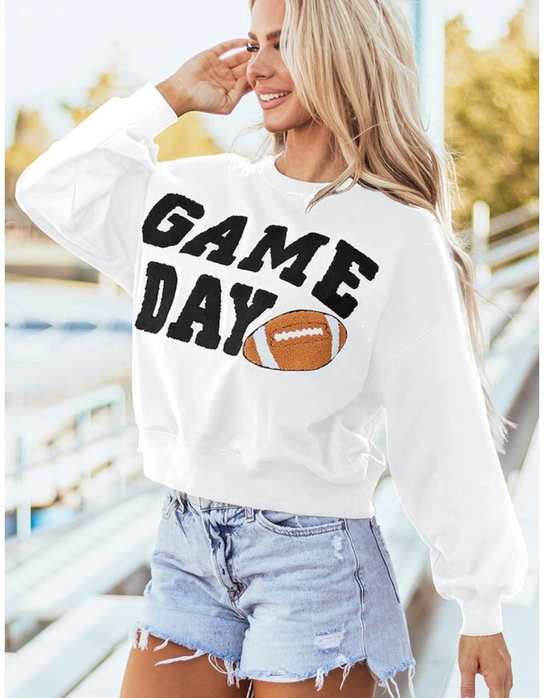 White GAME DAY Graphic Varsity Pullover Sweatshirt