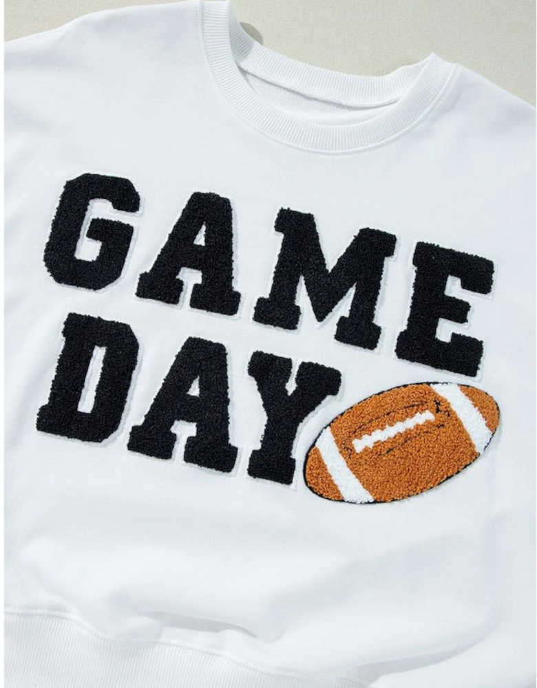 White GAME DAY Graphic Varsity Pullover Sweatshirt