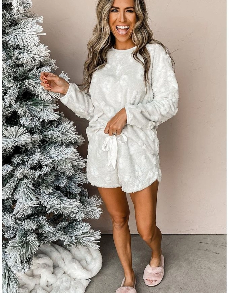 Light Grey Textured Leopard Fleece Loose Two Piece Lounge Set