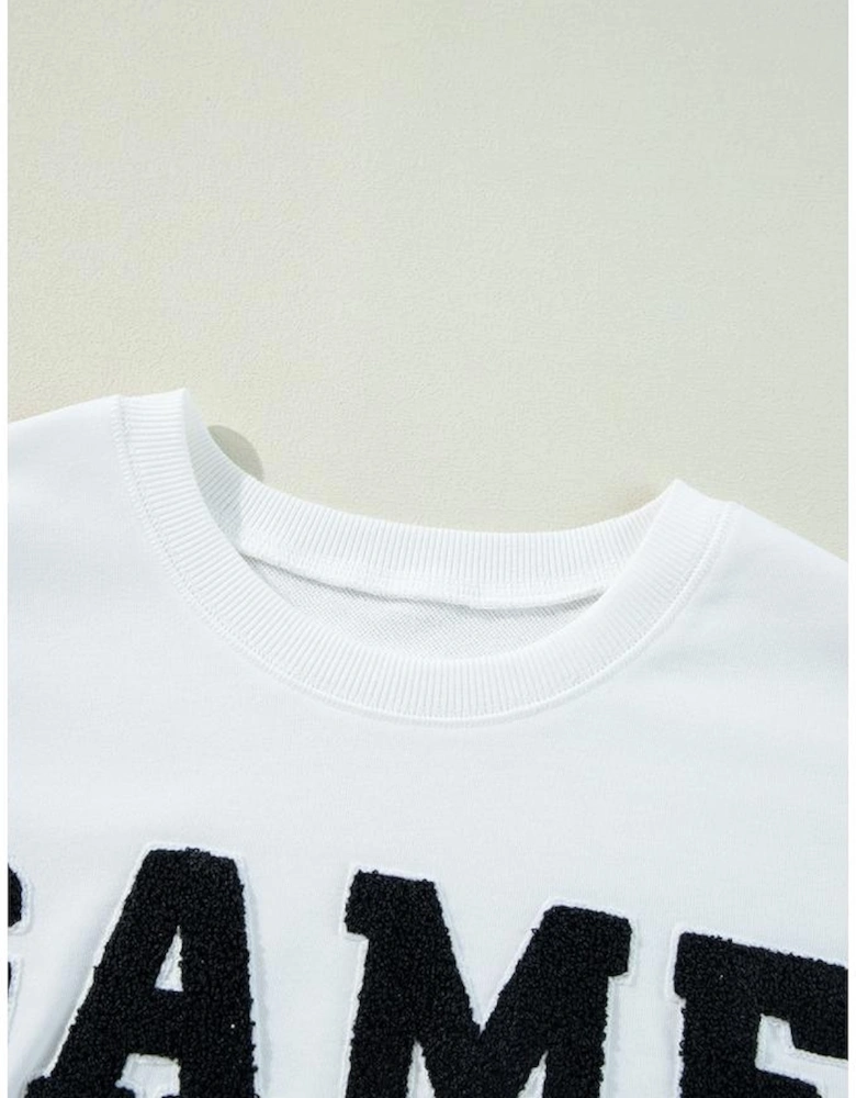 White GAME DAY Graphic Varsity Pullover Sweatshirt