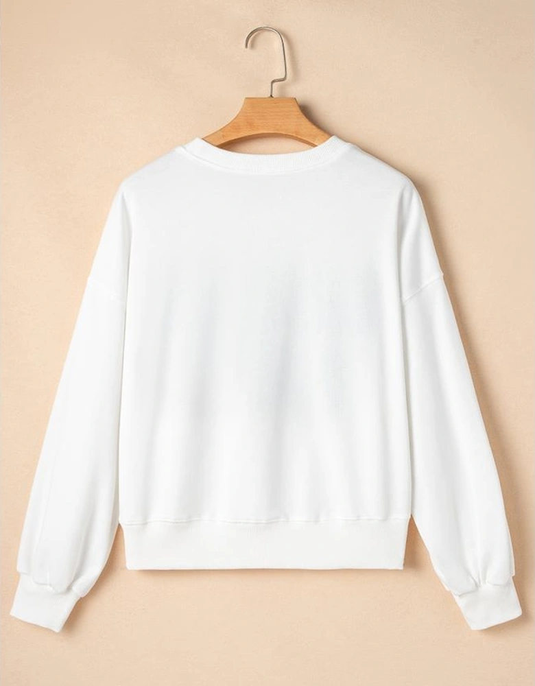 White GAME DAY Graphic Varsity Pullover Sweatshirt