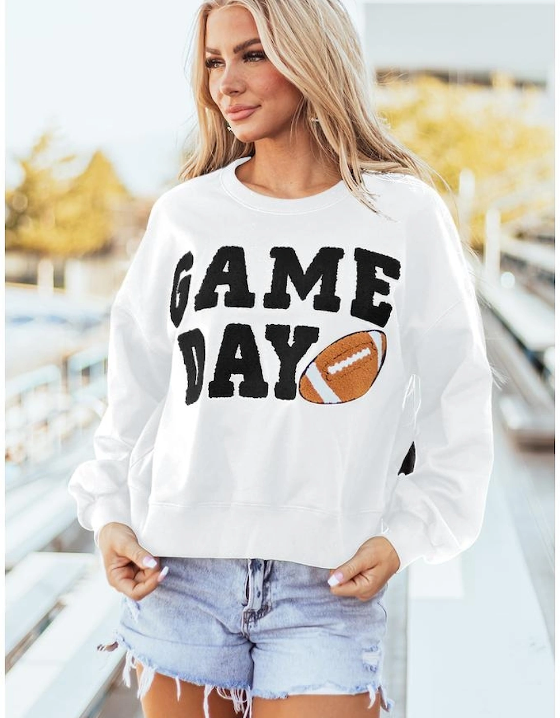 White GAME DAY Graphic Varsity Pullover Sweatshirt