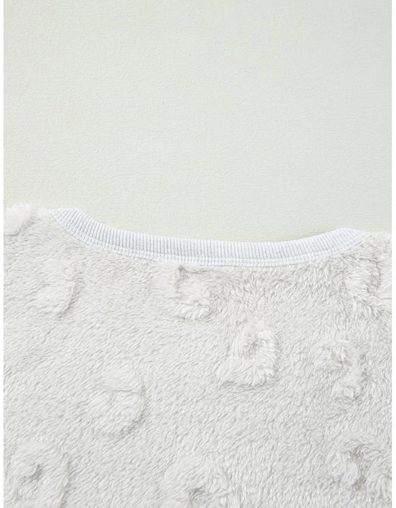 Light Grey Textured Leopard Fleece Loose Two Piece Lounge Set