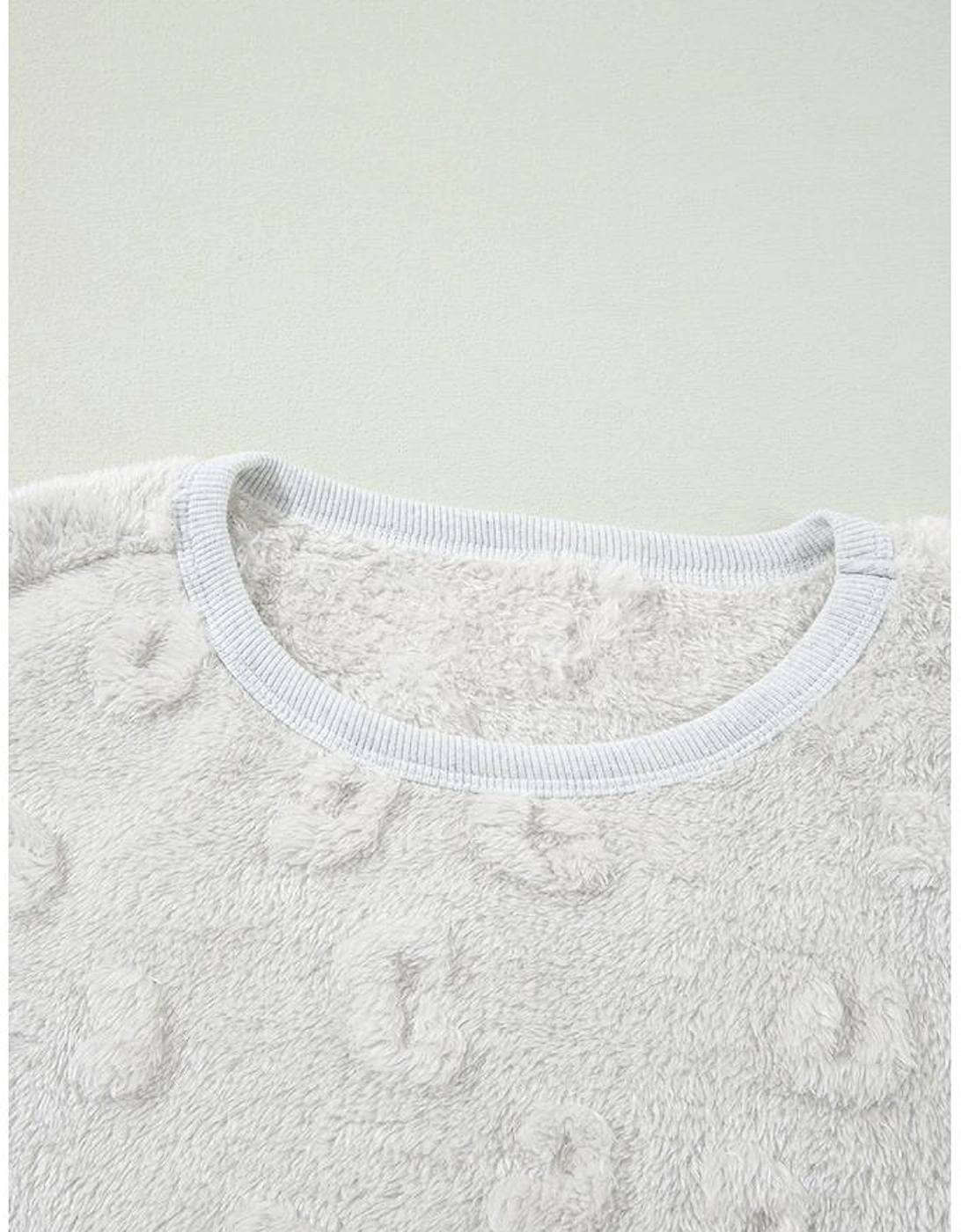 Light Grey Textured Leopard Fleece Loose Two Piece Lounge Set