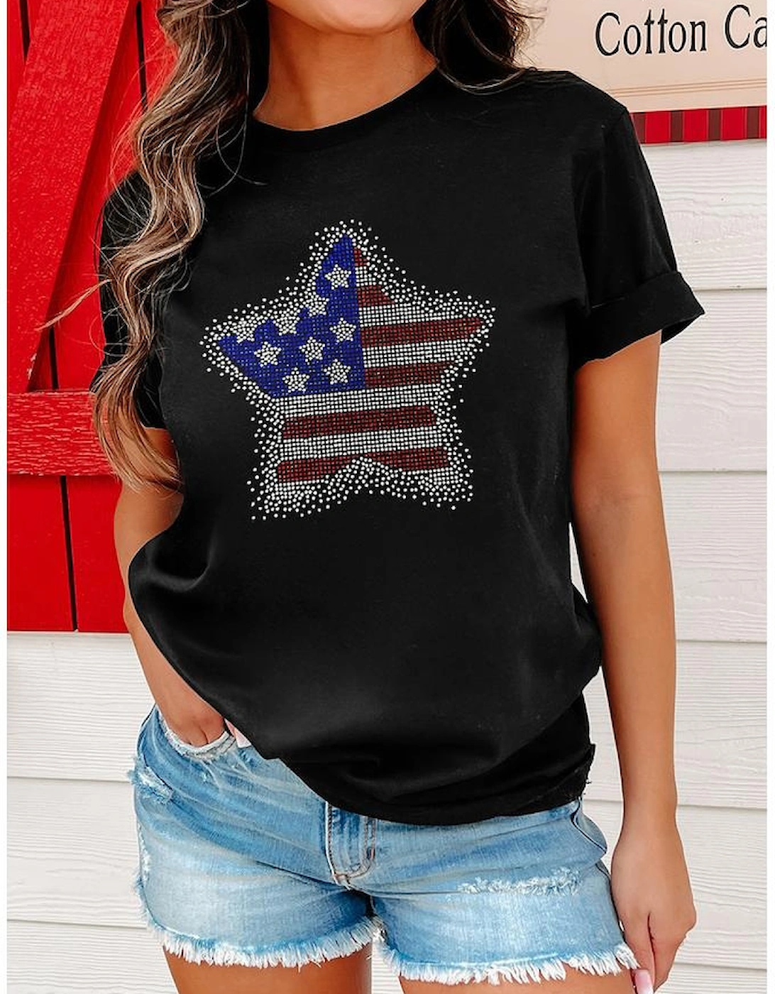 Black Flag Inspired Rhinestone Star Graphic T Shirt