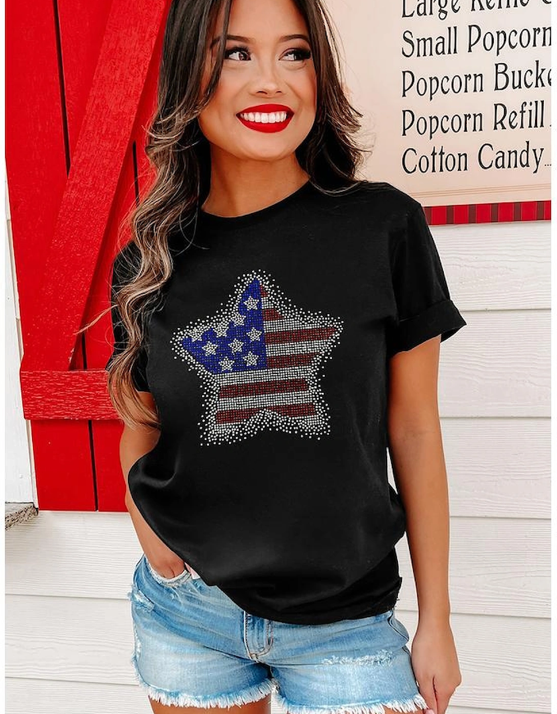 Black Flag Inspired Rhinestone Star Graphic T Shirt