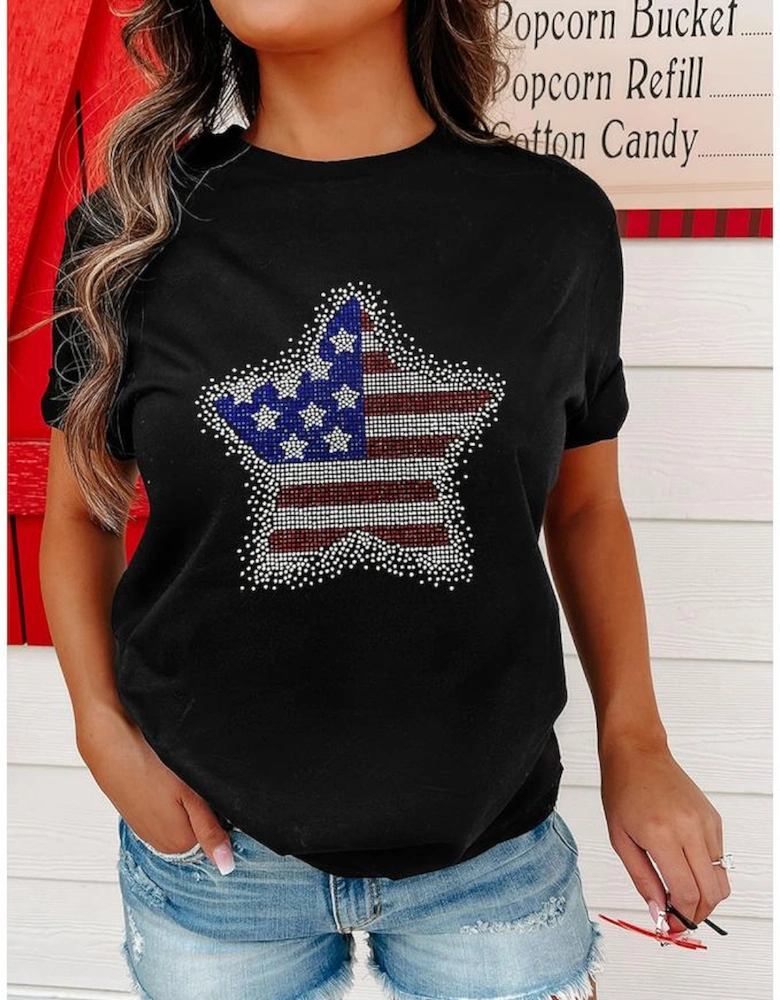 Black Flag Inspired Rhinestone Star Graphic T Shirt