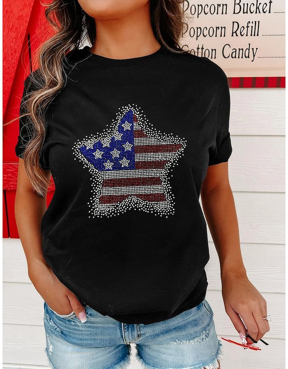 Black Flag Inspired Rhinestone Star Graphic T Shirt