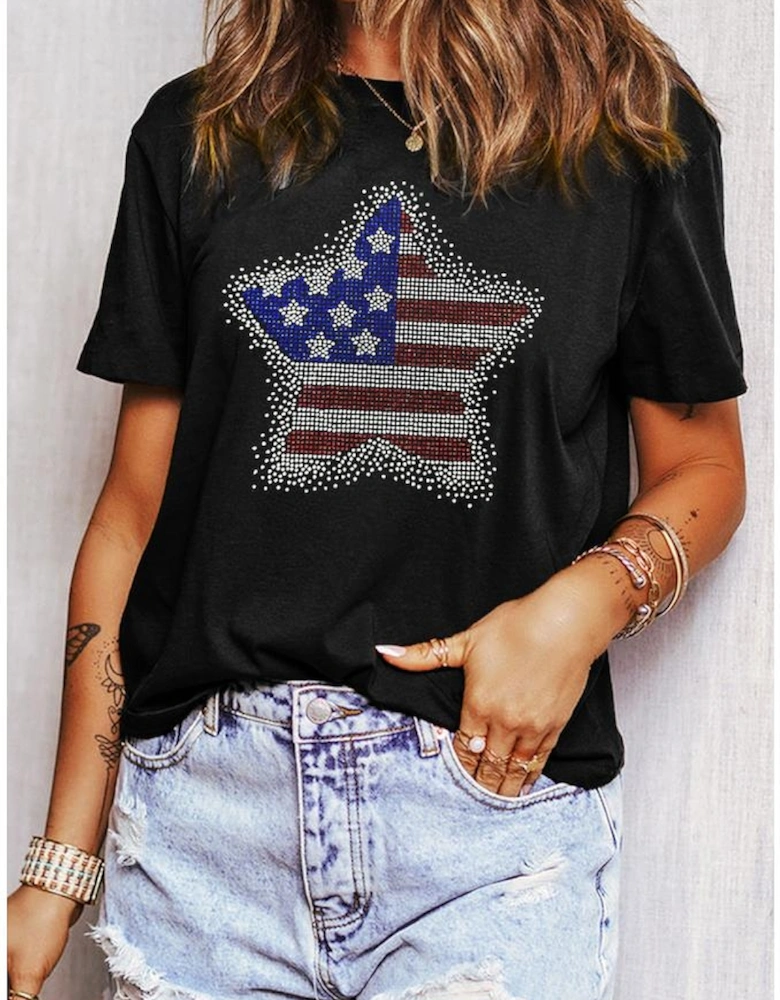 Black Flag Inspired Rhinestone Star Graphic T Shirt