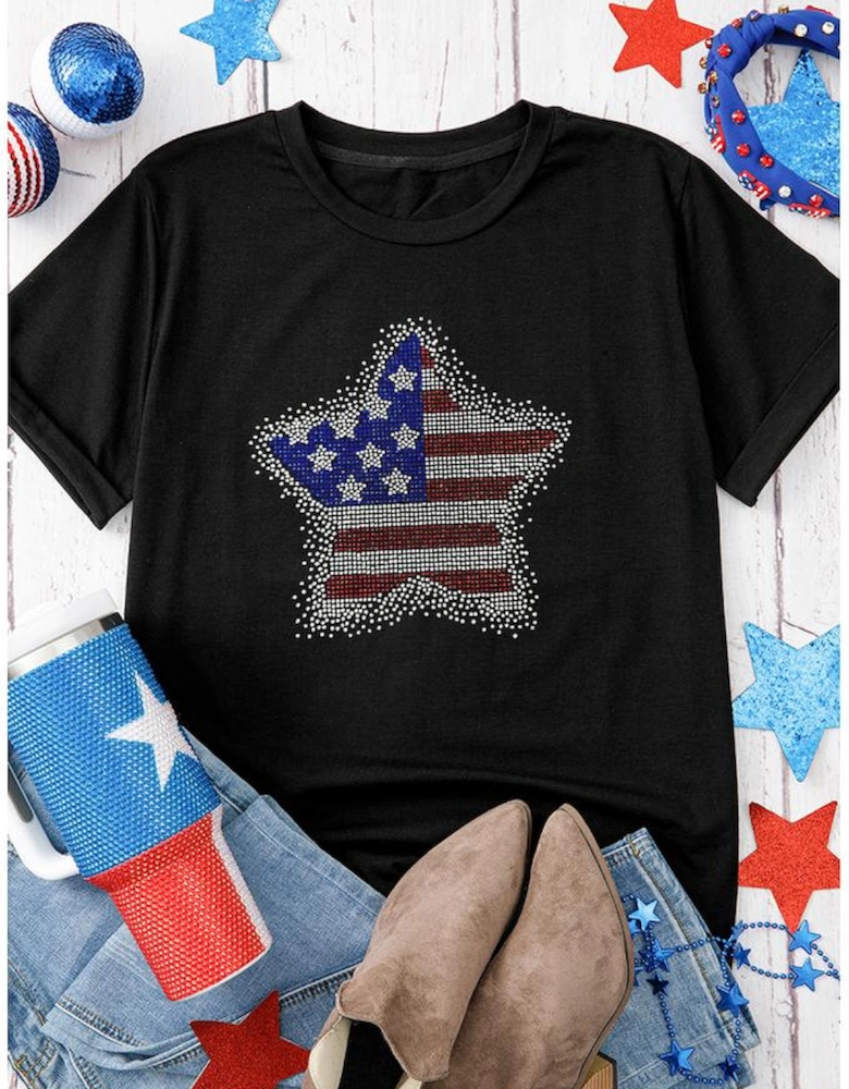Black Flag Inspired Rhinestone Star Graphic T Shirt