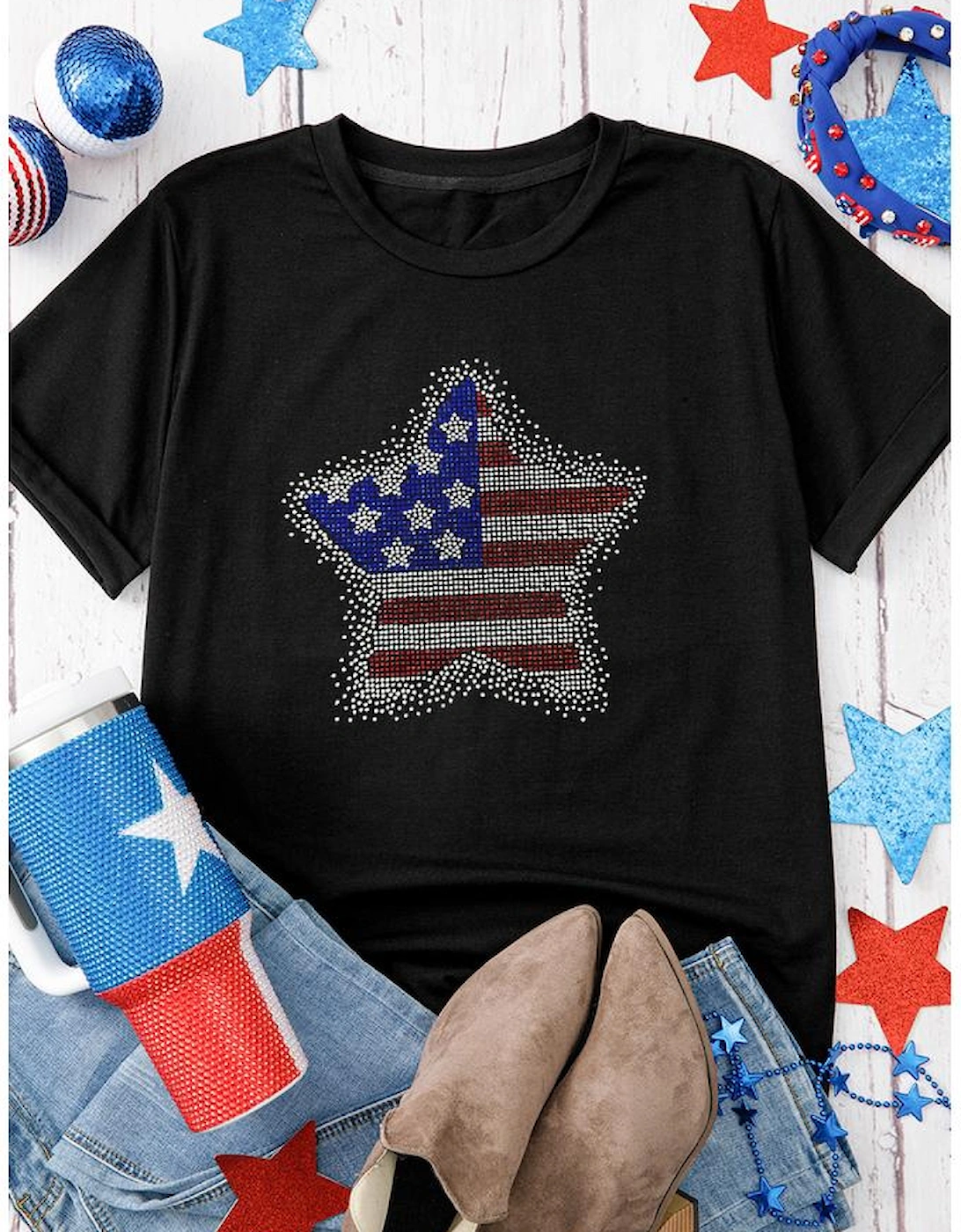 Black Flag Inspired Rhinestone Star Graphic T Shirt, 8 of 7