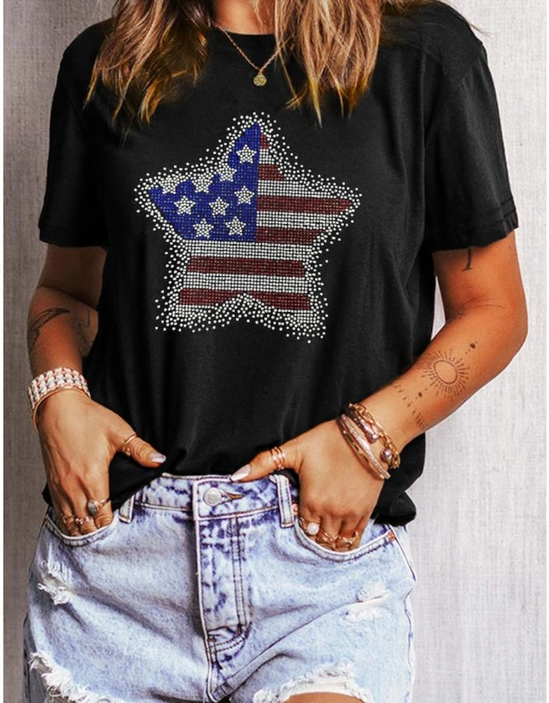Black Flag Inspired Rhinestone Star Graphic T Shirt