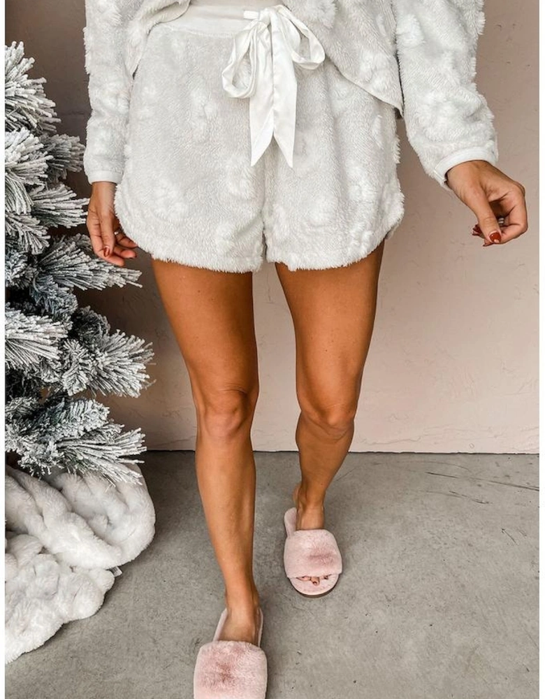 Light Grey Textured Leopard Fleece Loose Two Piece Lounge Set