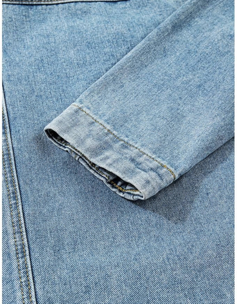Beau Blue Multi Patched Pockets Side Tie up Boyfriend Style Denim Jacket