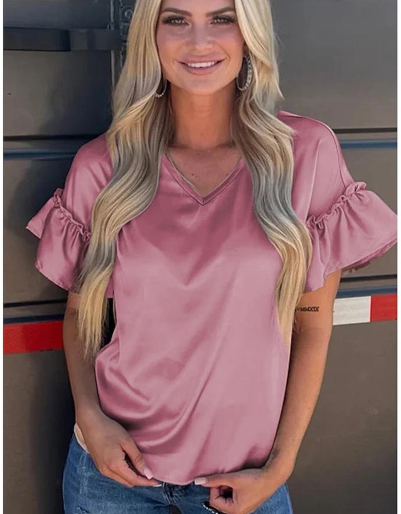 Toadstool Satin Ruffle Sleeve Top