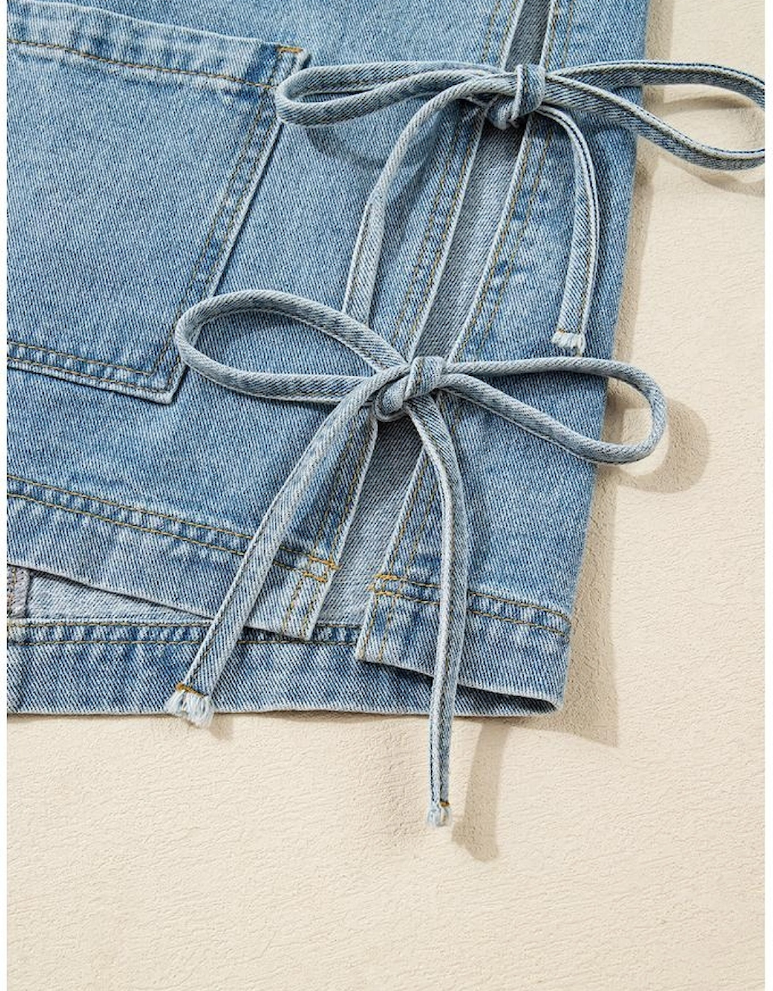 Beau Blue Multi Patched Pockets Side Tie up Boyfriend Style Denim Jacket