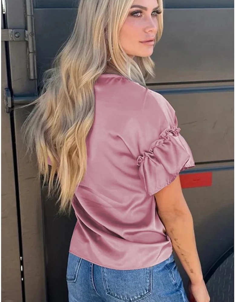 Toadstool Satin Ruffle Sleeve Top