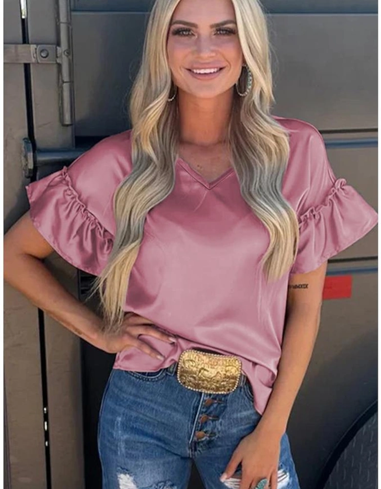 Toadstool Satin Ruffle Sleeve Top