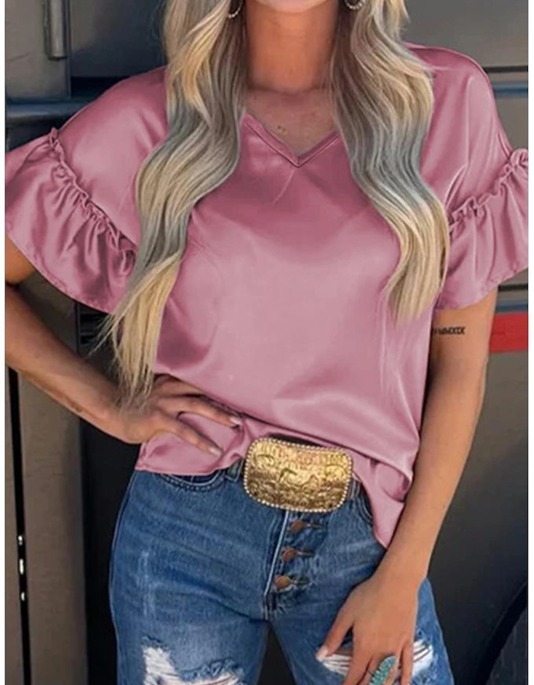 Toadstool Satin Ruffle Sleeve Top