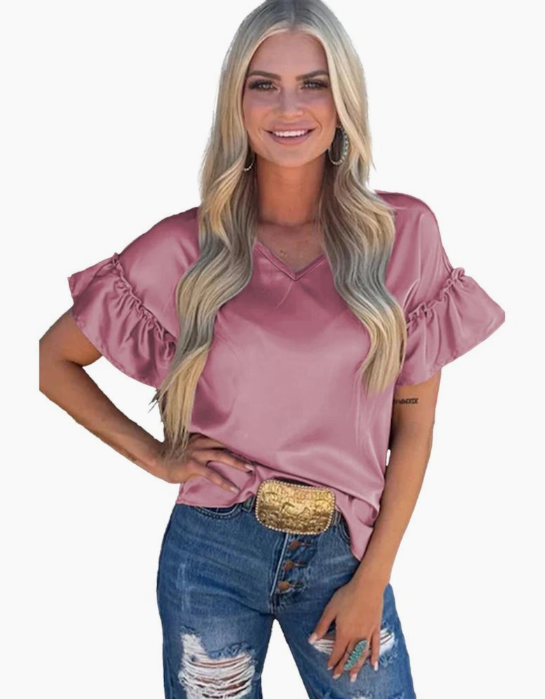 Toadstool Satin Ruffle Sleeve Top