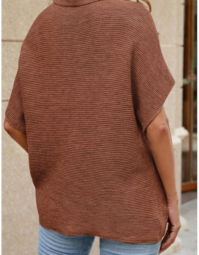 Coffee High Neck Short Bat Sleeve Sweater