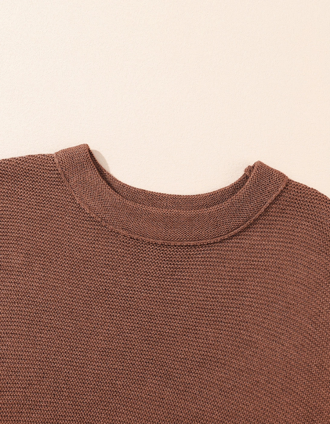 Coffee High Neck Short Bat Sleeve Sweater