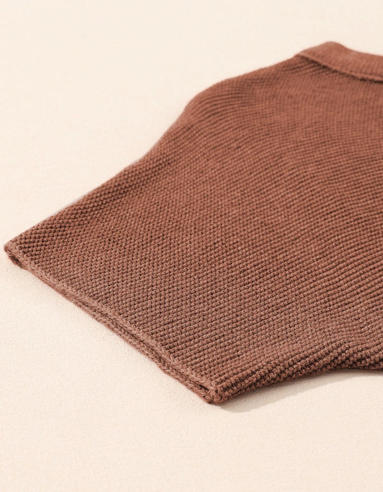 Coffee High Neck Short Bat Sleeve Sweater