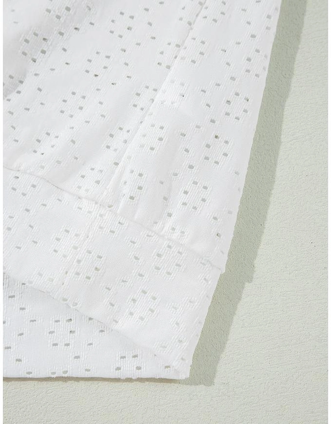 White Eyelet Pattern Boat Neck Casual Tee