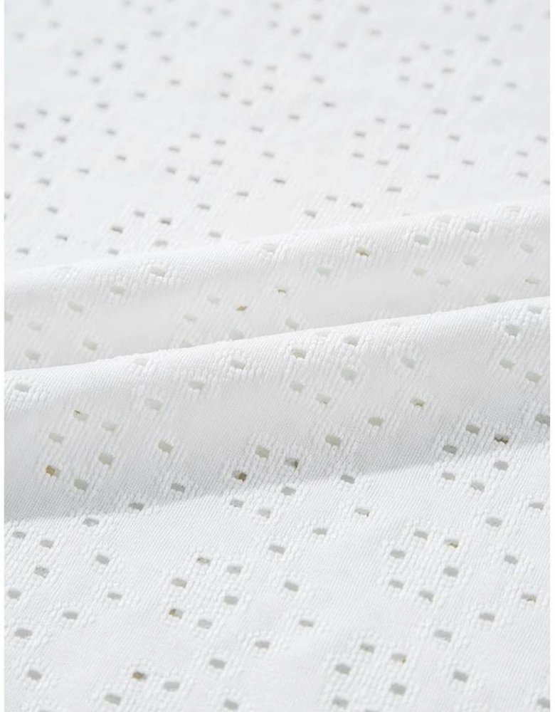 White Eyelet Pattern Boat Neck Casual Tee