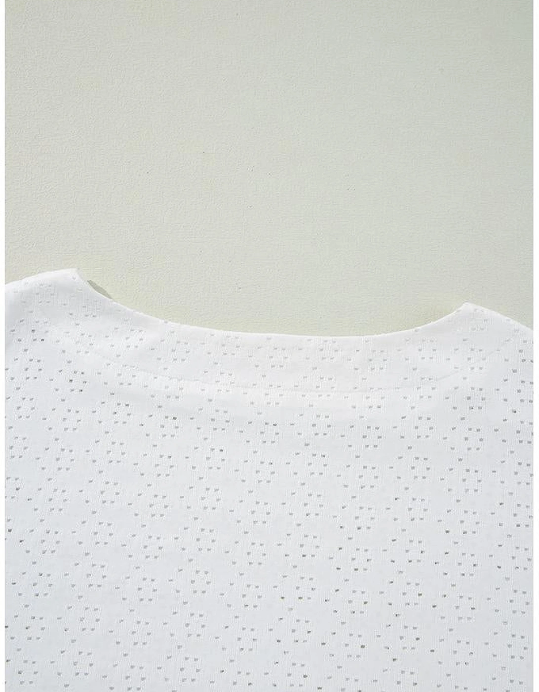 White Eyelet Pattern Boat Neck Casual Tee