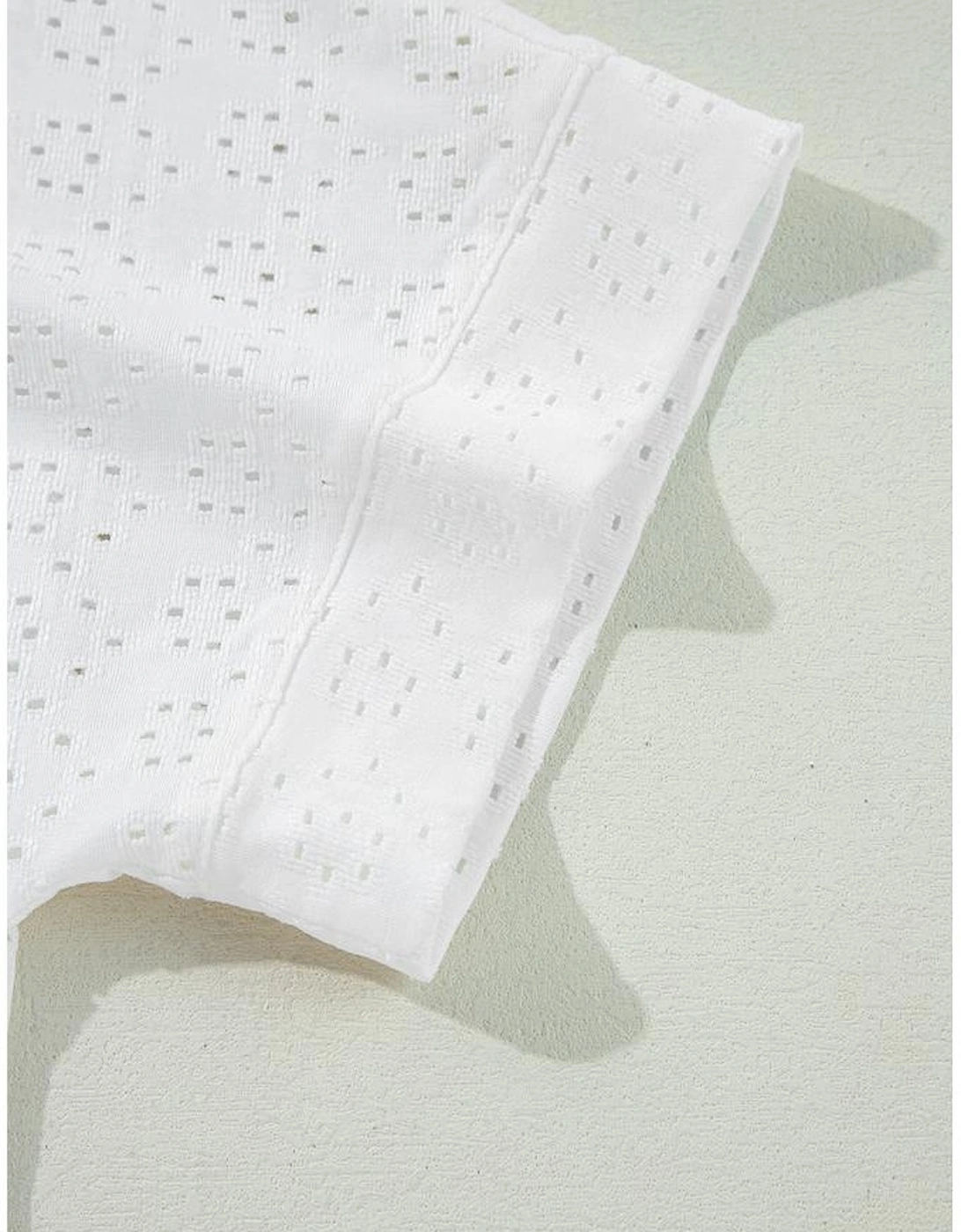 White Eyelet Pattern Boat Neck Casual Tee