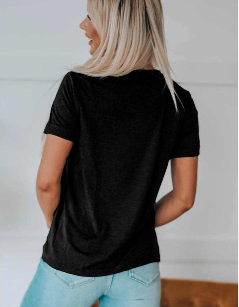 Black NASHVILLE Music City Graphic Print Short Sleeve Top