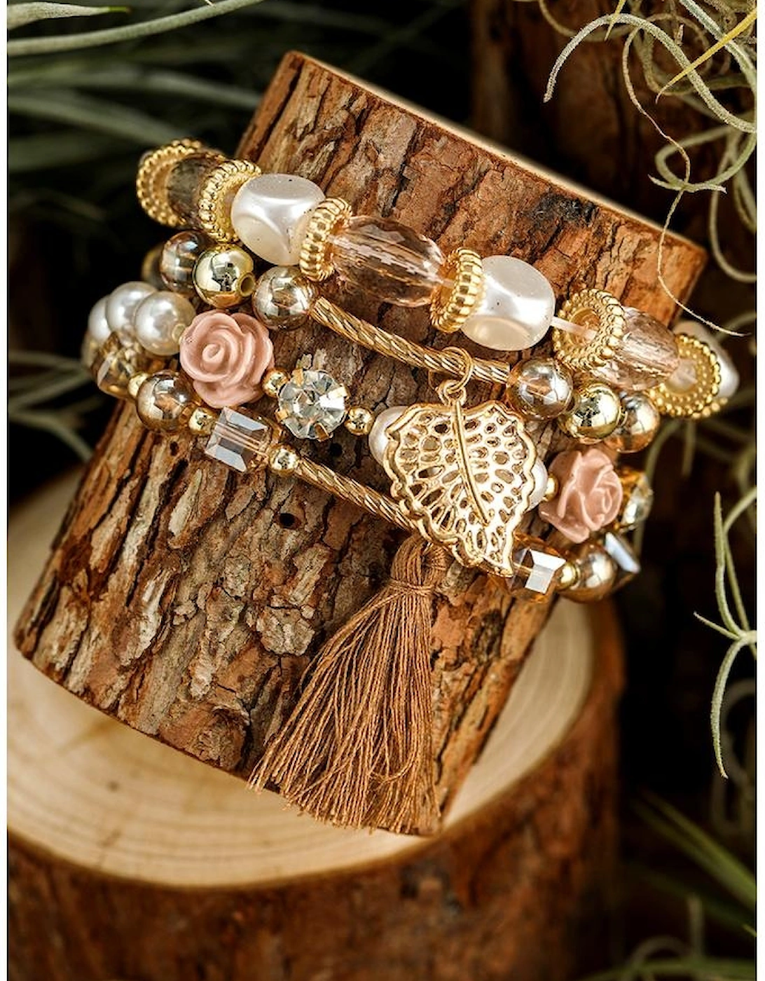 White Bohemian Rhinestone Beaded Fringed Layered Bracelet, 10 of 9