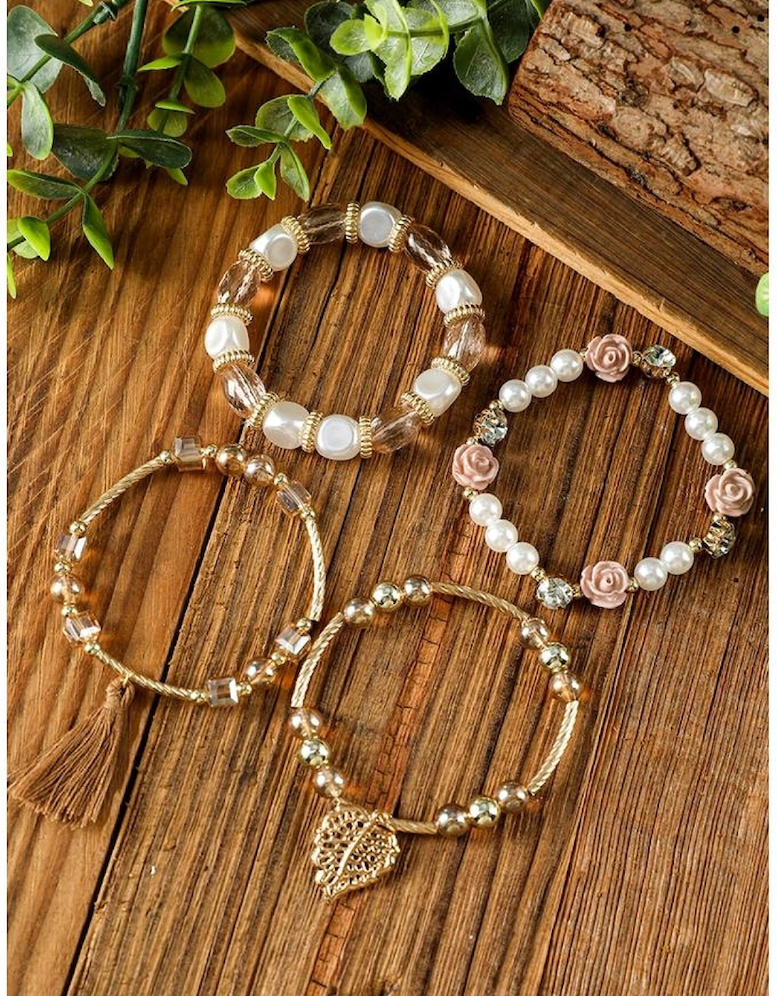 White Bohemian Rhinestone Beaded Fringed Layered Bracelet