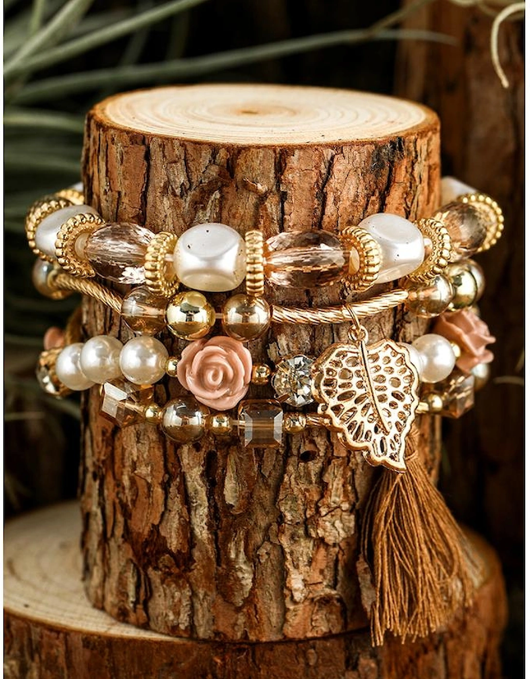 White Bohemian Rhinestone Beaded Fringed Layered Bracelet