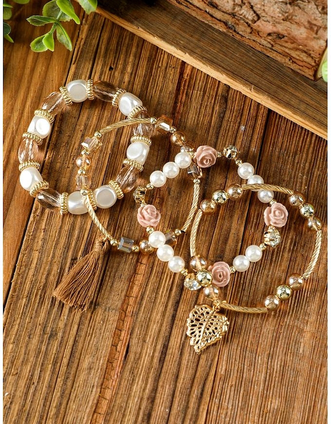 White Bohemian Rhinestone Beaded Fringed Layered Bracelet