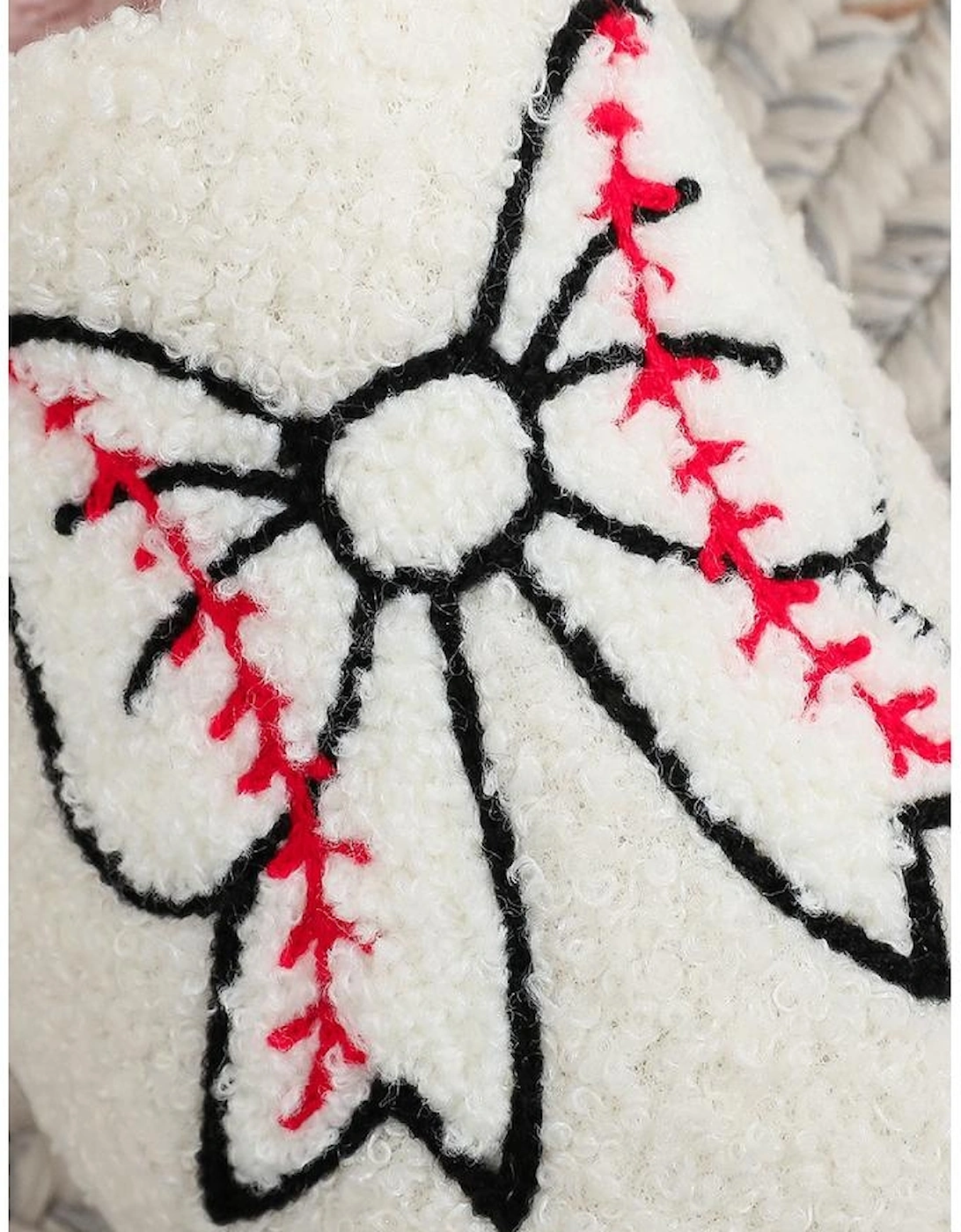White Bow Knot Rugby Pattern Plush Warm Slippers