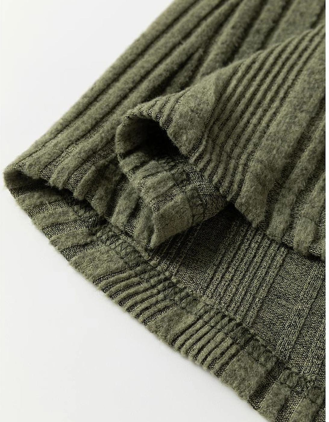 Moss Green Ribbed Contrast Cuffed Round Neck Long Sleeve T Shirt