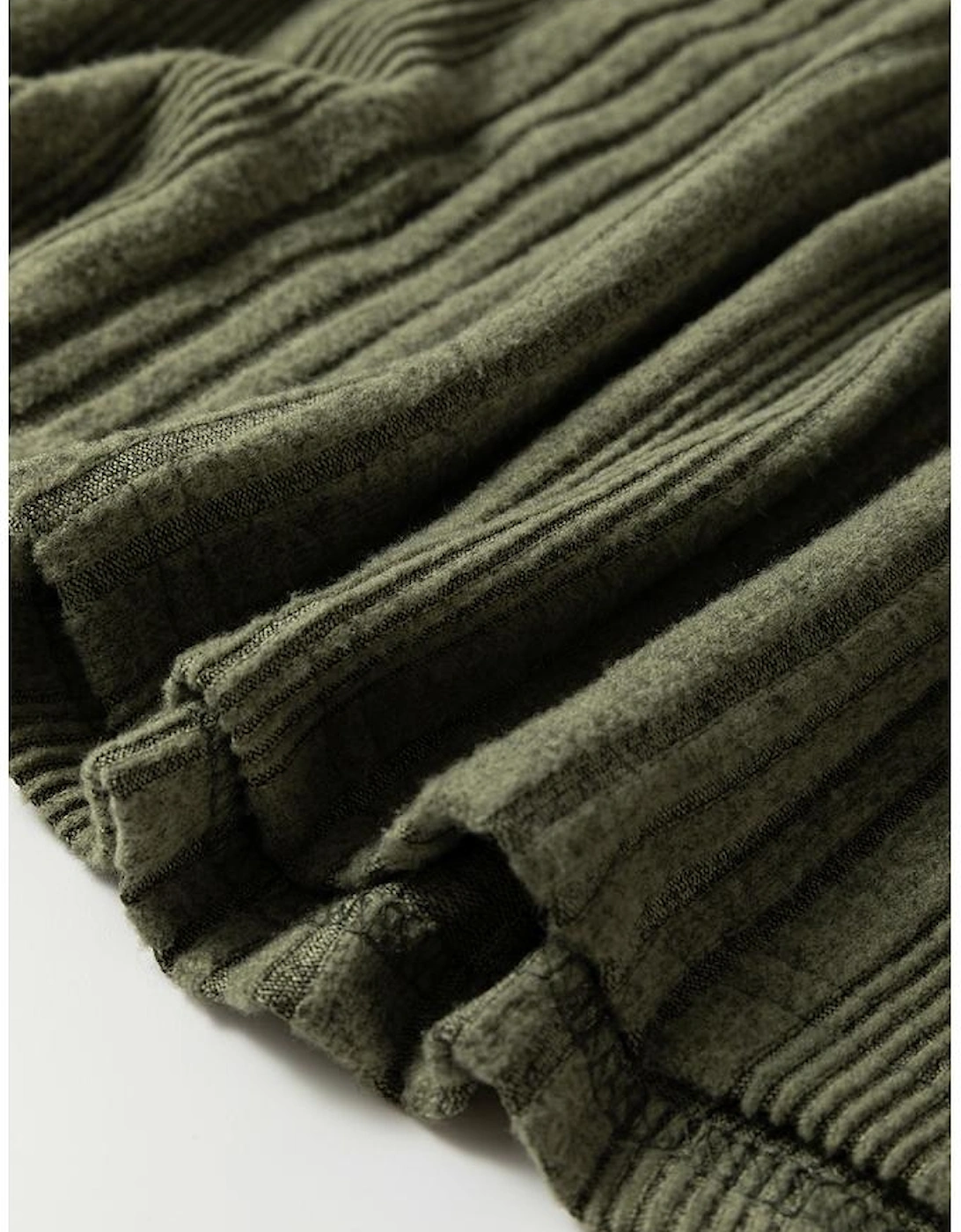 Moss Green Ribbed Contrast Cuffed Round Neck Long Sleeve T Shirt