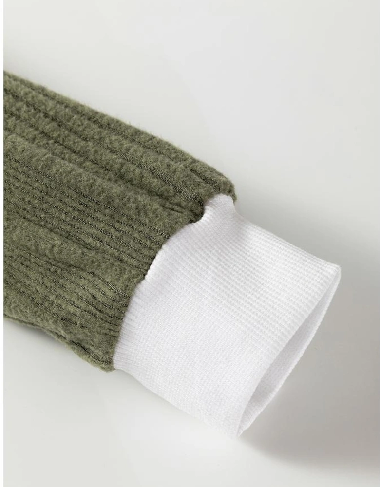 Moss Green Ribbed Contrast Cuffed Round Neck Long Sleeve T Shirt