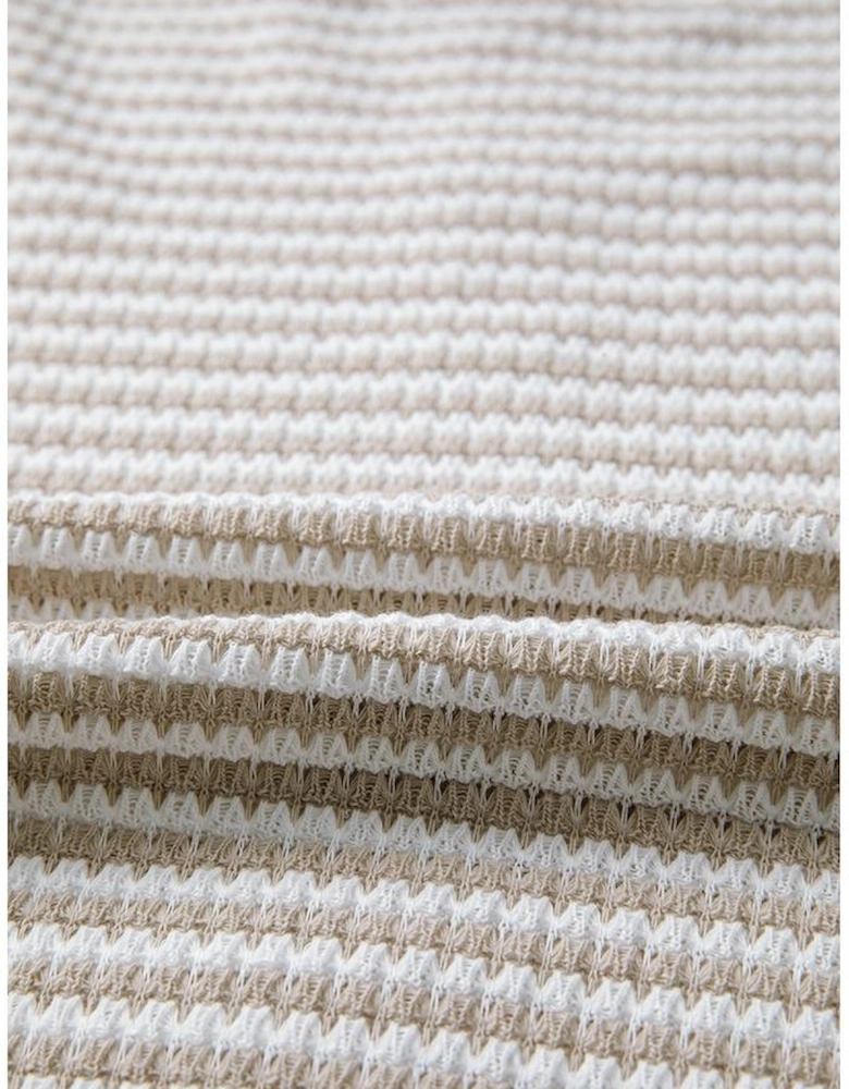 Brown Stripe Ribbed Trim Drop Shoulder Long Sleeve Oversize Top