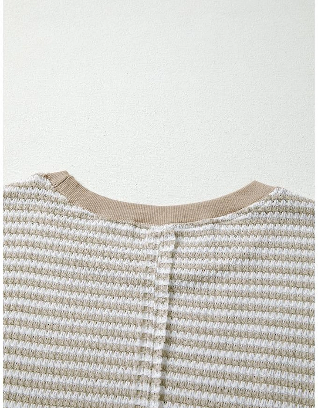 Brown Stripe Ribbed Trim Drop Shoulder Long Sleeve Oversize Top