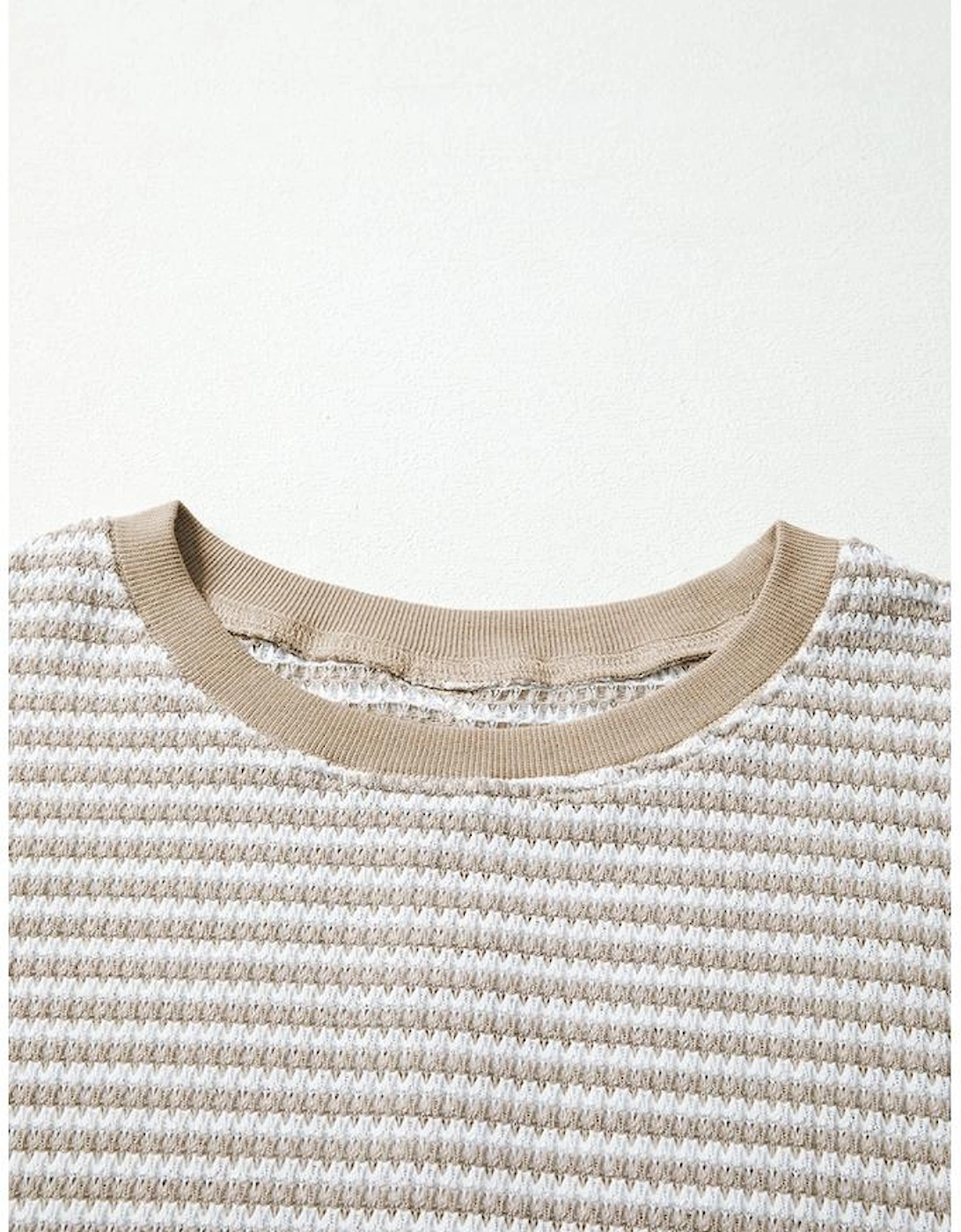 Brown Stripe Ribbed Trim Drop Shoulder Long Sleeve Oversize Top