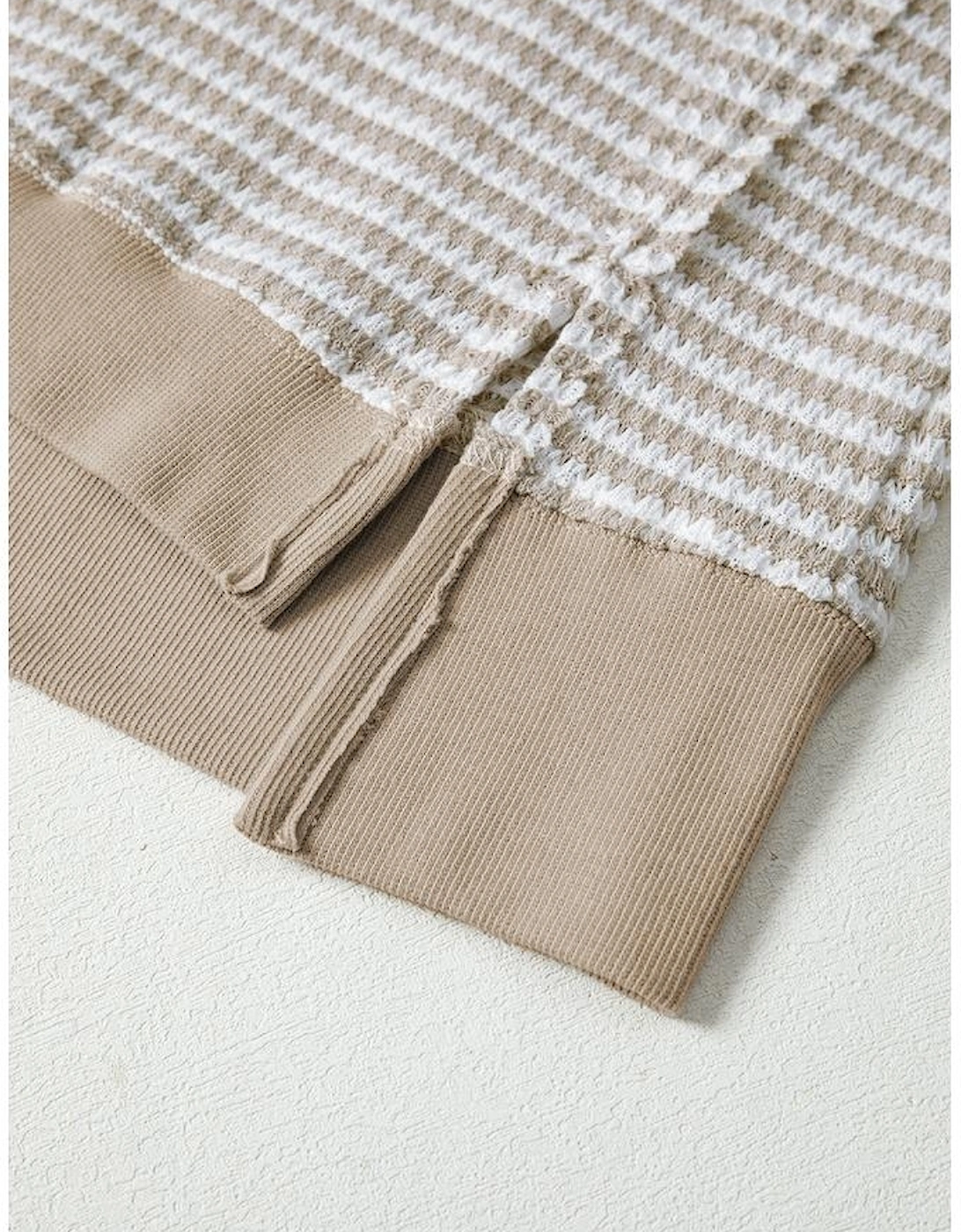 Brown Stripe Ribbed Trim Drop Shoulder Long Sleeve Oversize Top