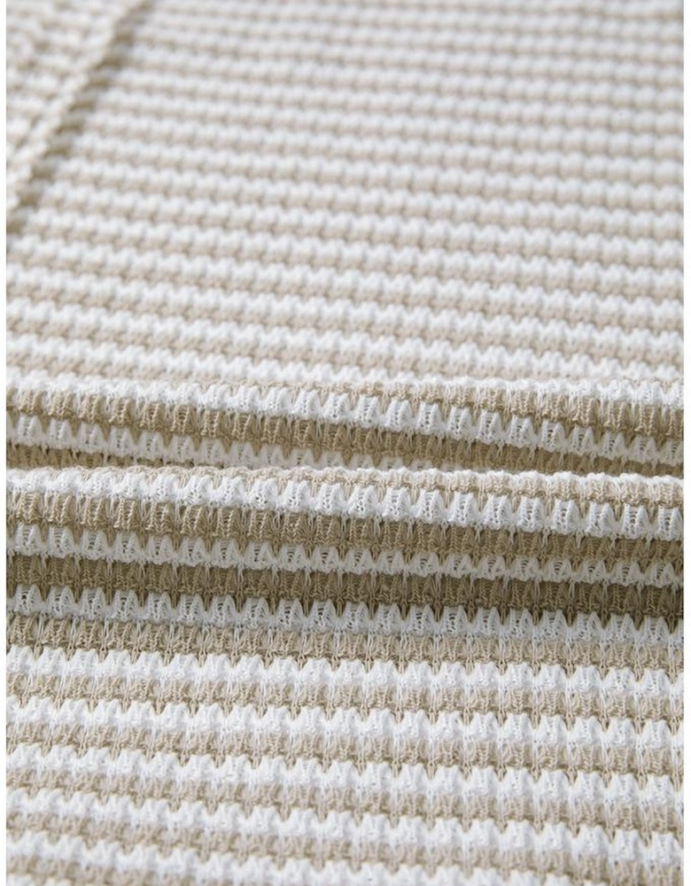 Brown Stripe Ribbed Trim Drop Shoulder Long Sleeve Oversize Top