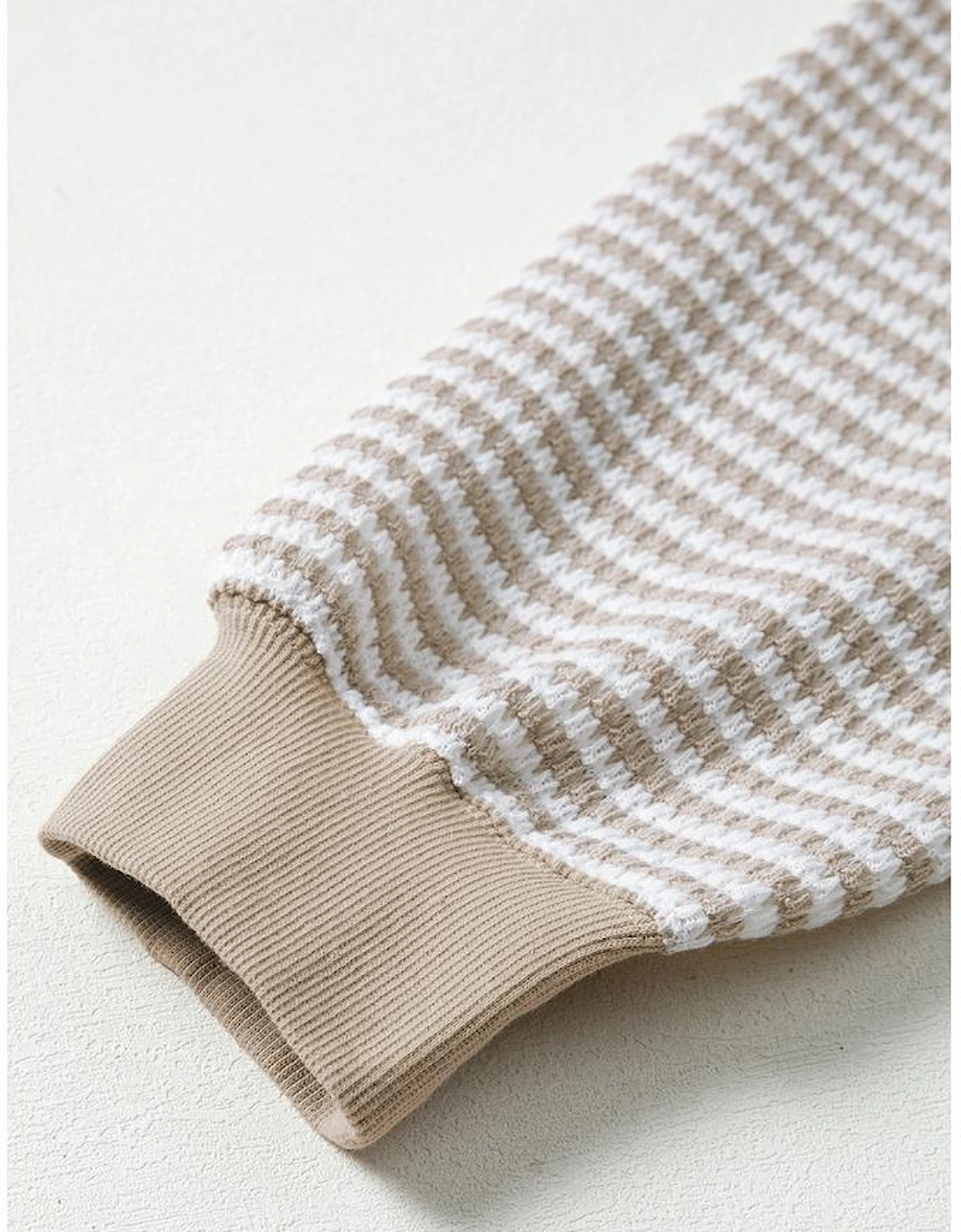 Brown Stripe Ribbed Trim Drop Shoulder Long Sleeve Oversize Top