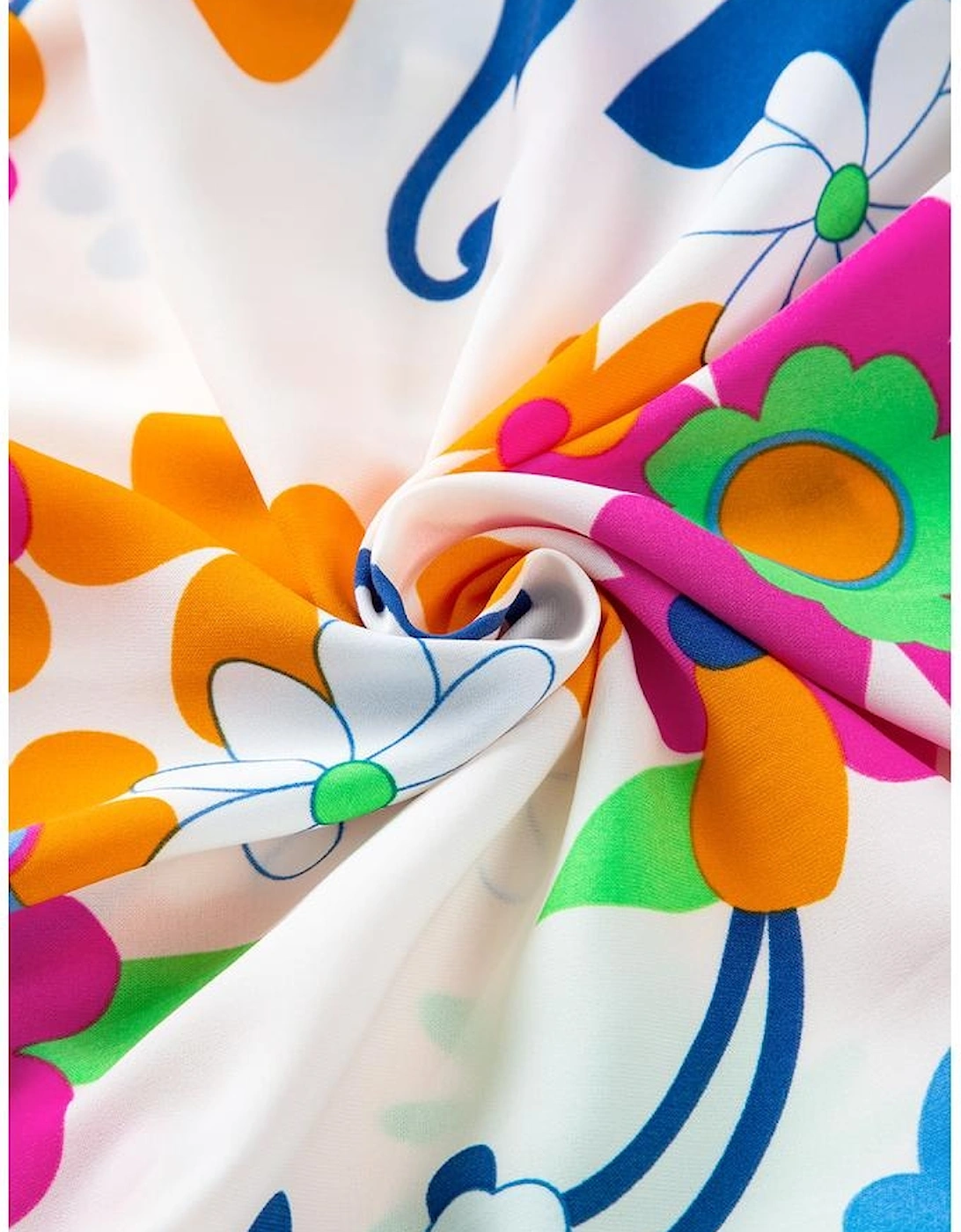 Pink Ricrac Trim Flutter Sleeve Buttoned Floral Maxi Dress