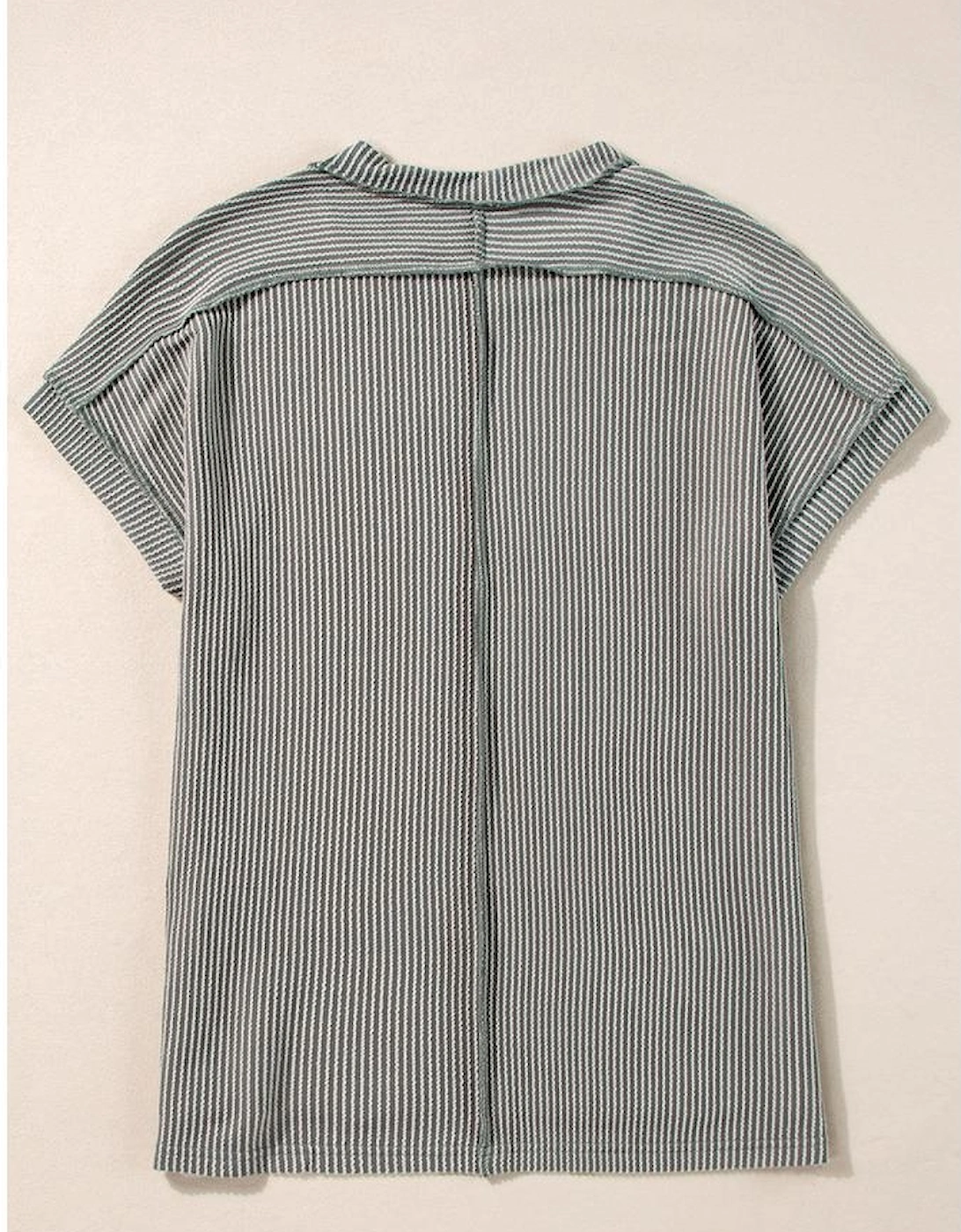 Medium Grey Twist Ribbed Sequined Bow Rugby Game Day Pattern Knit T Shirt